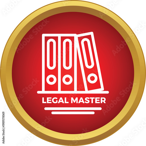 Legal master concept with binders icon inside a red and gold circle