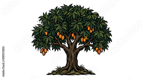 Vector Pinocut Mango Tree in Illustration Style