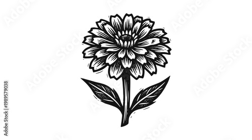 Vector Pinocut A detailed illustration of a single zinnia flower, showcasing its intricate petals and form.