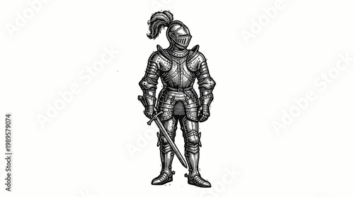 Vector Pinocut A stoic knight in full armor stands ready for battle. 