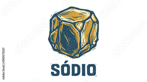 Vector Pinocut Illustration of the word Sódio and a yellow-brown rock.