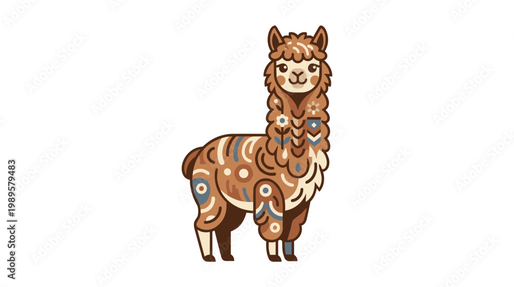 Fototapeta premium Vector Pinocut Cute illustrated alpaca on white background.