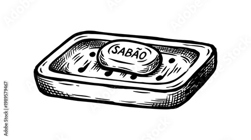 Vector Pinocut Soap in a soap dish, simple illustration style.