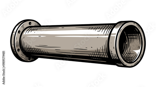 Vector Pinocut Close-up of a sturdy metal pipe, a symbol of infrastructure and industrial processes.