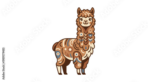 Vector Pinocut Cute illustrated alpaca on white background.