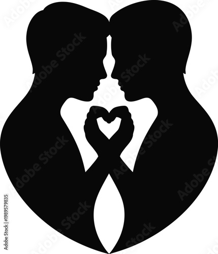 Romantic couple forming heart shape with hands silhouette icon in bold black style representing love, intimacy, relationship, affection, romance, valentine concept, emotional connection,