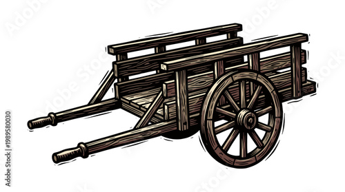 Vector Pinocut An old wooden cart with detailed construction.