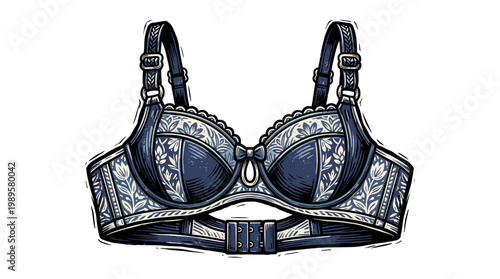 Vector Pinocut An Elegant Blue Bra, a Fine Underwear, Illustrative Fashion Design.