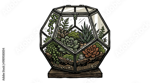 Vector Pinocut A geometric terrarium showcasing a miniature succulent garden.