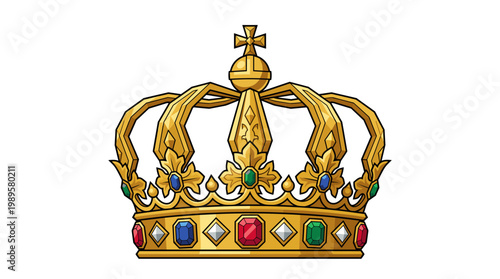 Vector Pinocut A luxurious gold crown with precious gemstones symbolizing royalty.