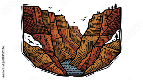 Vector Pinocut A captivating illustration of a grand canyon.