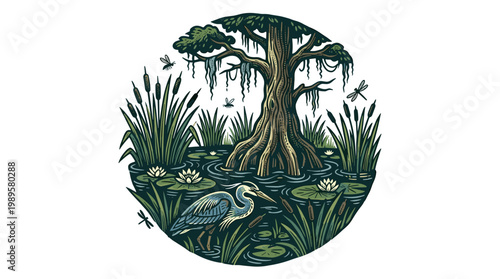 Vector Pinocut A serene illustration of a marsh landscape, capturing the essence of the natural environment.