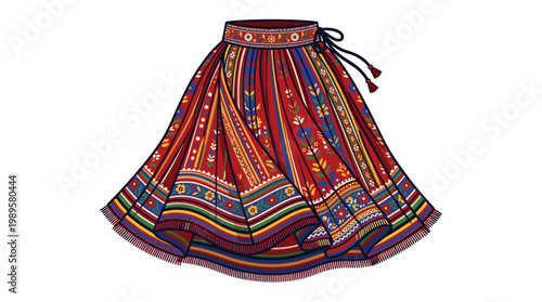 Vector Pinocut A detailed drawing of an ethnic skirt with a unique pattern.