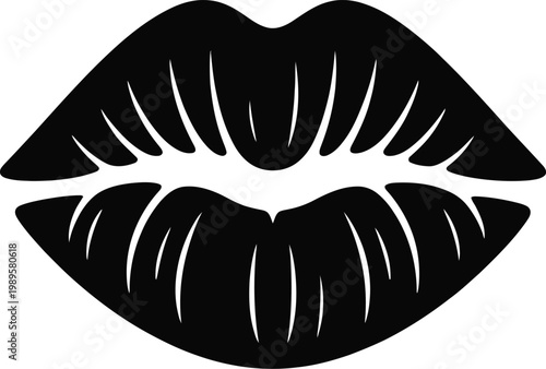 Detailed stylized lips icon in bold black silhouette representing beauty, makeup, cosmetics, sensual expression, fashion symbol, kiss mark, glamour concept, feminine elegance, 