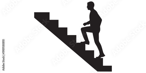 Person walking up stairs icon simple flat vector design ,Walking up the stairs or staircase icon is represented by a silhouette and modern design,Walking up the stairs or staircase vector icon black