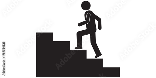Person walking up stairs icon simple flat vector design ,Walking up the stairs or staircase icon is represented by a silhouette and modern design,Walking up the stairs or staircase vector icon black