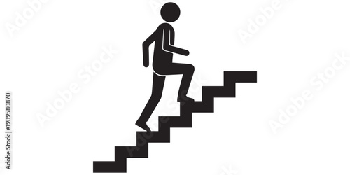 Person walking up stairs icon simple flat vector design ,Walking up the stairs or staircase icon is represented by a silhouette and modern design,Walking up the stairs or staircase vector icon black