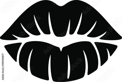 Stylized lips icon in bold black silhouette representing beauty, makeup, cosmetics, sensual expression, fashion symbol, female allure, kiss sign, glamour concept, 