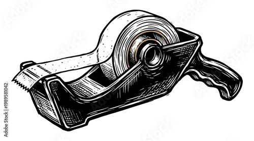 Vector Pinocut A detailed illustration of a tape dispenser, showcasing a roll of tape.