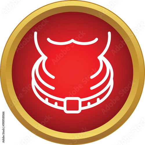 Human waistline with measuring tape on a red circle symbolizing health and diet