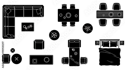 Collection of 2D AutoCAD icons for industrial equipment and machinery parts