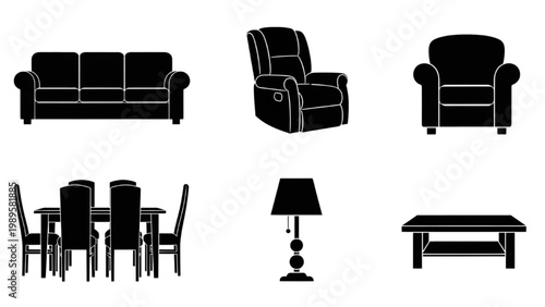 Collection of 2D AutoCAD icons for living room furniture