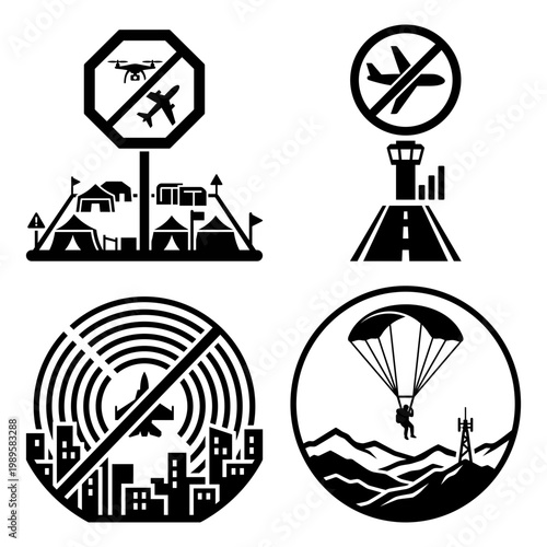 Airport nofly and parachute descent symbols
