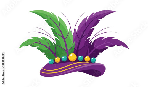 Mardi Gras feather headdress vector purple green carnival hat icon