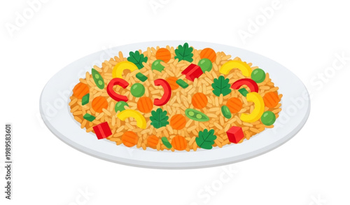 Vegetable fried rice vector plate food asian cuisine illustration