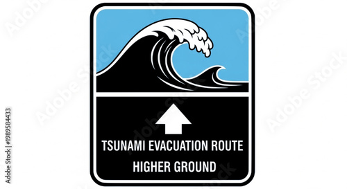 Emergency tsunami evacuation route sign directing to higher ground for coastal safety and preparedness