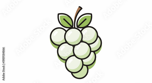 A stylized illustration of a bunch of light green grapes with two leaves