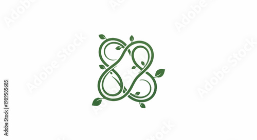 Intertwined green vine with leaves in an infinity symbol shape