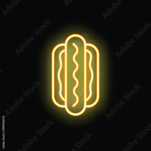 Yellow neon sign showing a hot dog with mustard, isolated vector illustration