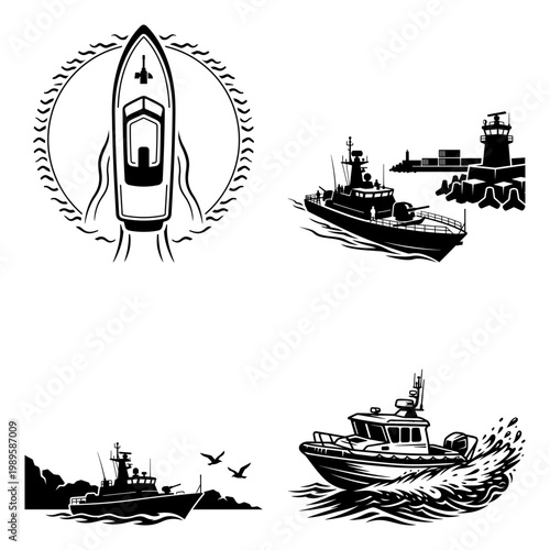 Marine patrol and rescue boat collection on open water