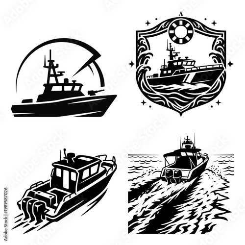 Patrol boat badge collection with wake and shield themes