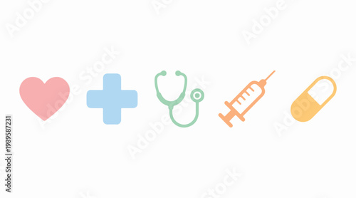 A versatile collection of pastel medical icons representing essential healthcare and wellness concepts, perfect for digital design and educational materials