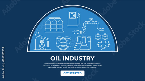 Oil industry concept icon set in thin line style petroleum production, refining and distribution symbols