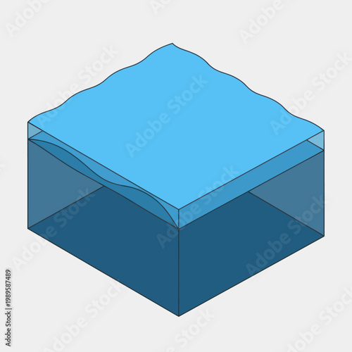 Isometric Illustration of a Water Tank with Wavy Surface.