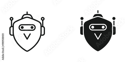 Contrasting robot-themed shields representing different states or functionalities