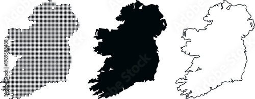 Ireland map set dotted silhouette and outline on white background island Europe