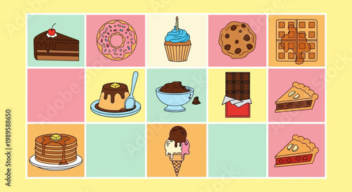 A colorful grid showcasing various delicious desserts and sweet treats