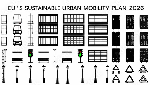 Eu s sustainable urban mobility plan 2026 represented with city elements