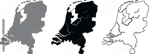 Картината върху платно Netherlands Country Map Outline Dotted Silhouette and Contour Line vector illust