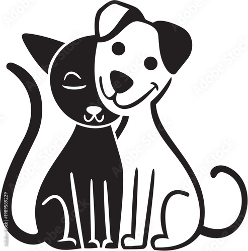 Cute Cat and Dog Together. Friendship, Love, Pet Companionship Concept