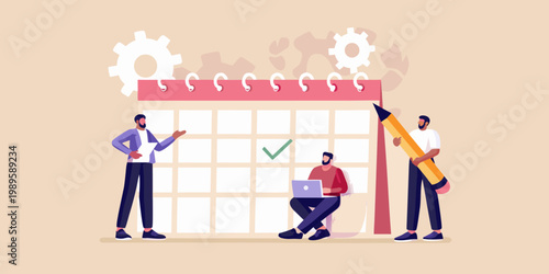 Planning and scheduling with a large pencil and calendar illustration