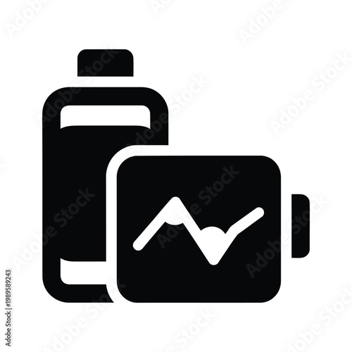 A black and white icon of a fitness tracker and water bottle