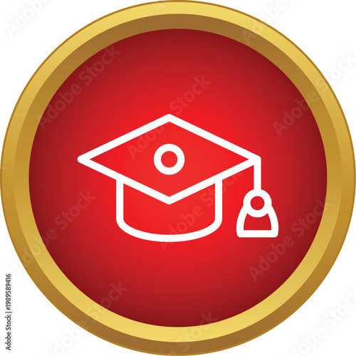 Graduation cap icon on red circle displaying academic achievement and higher education