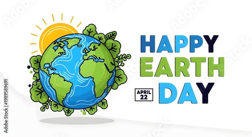 Happy earth day illustration with globe and greenery