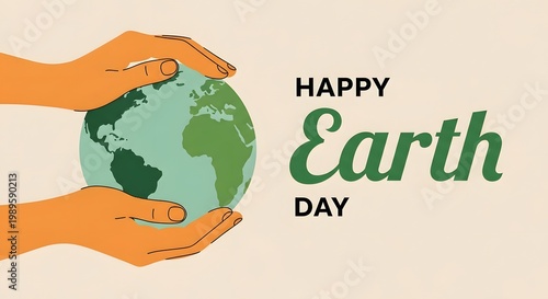 Hands holding earth with 'happy earth day' text