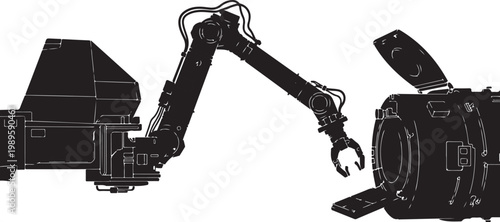 Industrial robotic arm, mechanical claw, factory automation, robotics vector